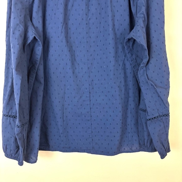Lane Bryant Dark Blue 100% Cotton Long-Sleeve Flounce Button-Down Top (24) - Picture 10 of 12